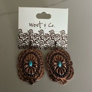 Copper and turquoise pierced earrings